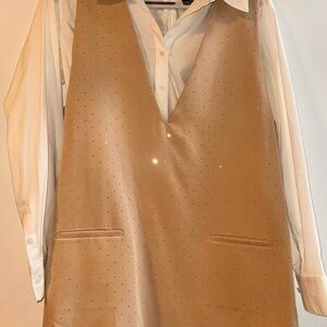 BCBG Tan Sleeveless Dress with White Shirt